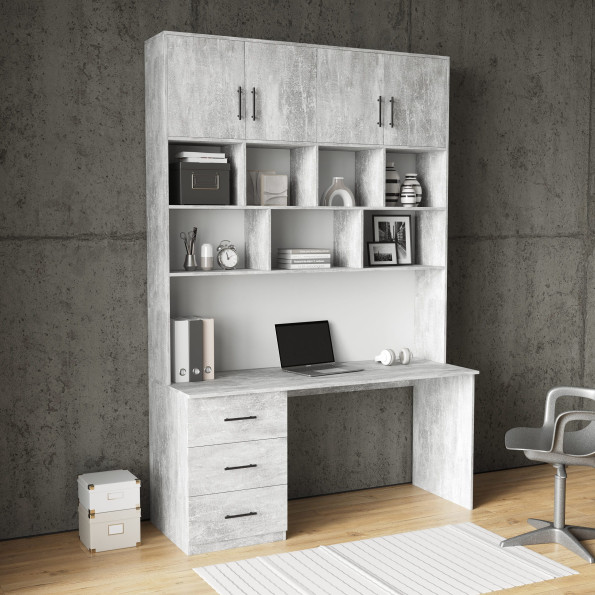 Стіл письмовий офісний з надбудовою та шухлядами Бетон