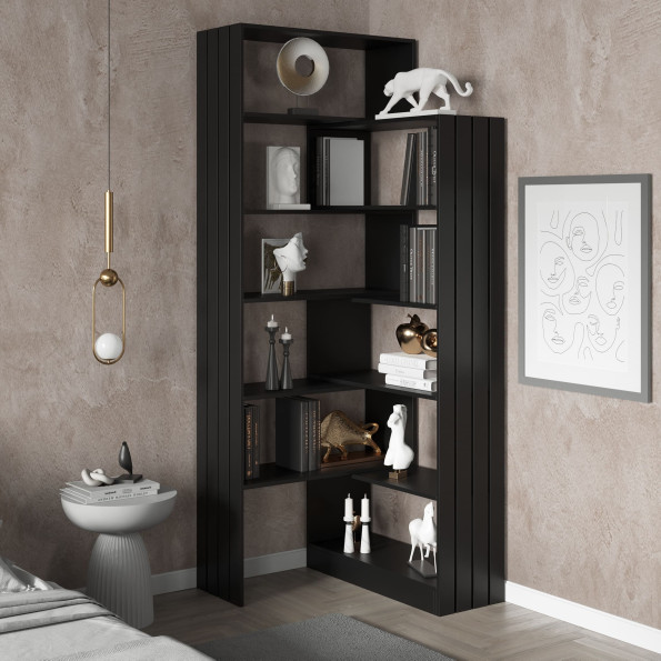 Кутовий стелаж на 10 полиць Чорний