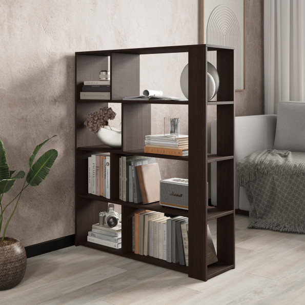 Современный книжный стеллаж для книг и декора на 8 ячеек Венге