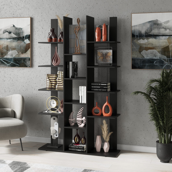 Современный книжный стеллаж для дома и офиса на 15 ячеек Черный