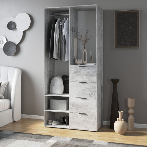 Современная прихожая для одежды и обуви с ящиками для одежды и обуви Бетон