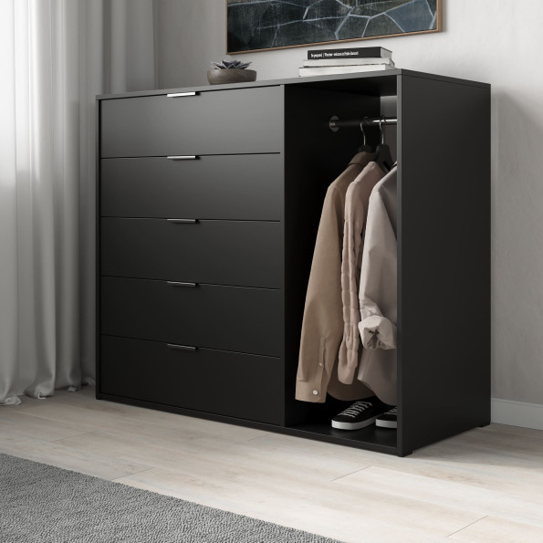 Комод на 5 ящиков и штангой Черный