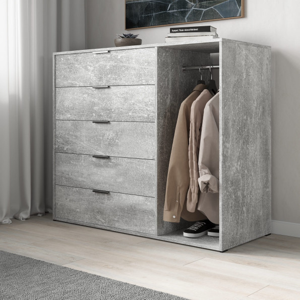 Комод на 5 ящиков и штангой Бетон