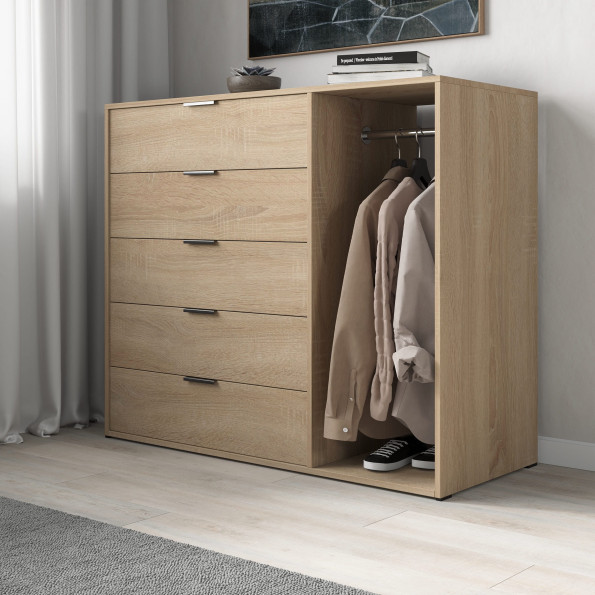 Комод на 5 ящиков и штангой Дуб Сонома