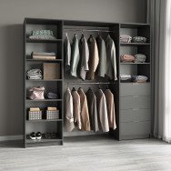 Гардеробный шкаф с ящиками, полками и штангами Антрацит, 202х216.8х50 см Гардеробный шкаф с ящиками, полками и штангами Антрацит, 202х216.8х50 см