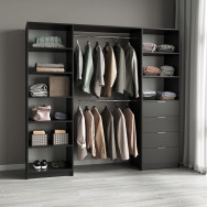 Гардеробный шкаф с ящиками, полками и штангами Черный, 202х216.8х50 см Гардеробный шкаф с ящиками, полками и штангами Черный, 202х216.8х50 см