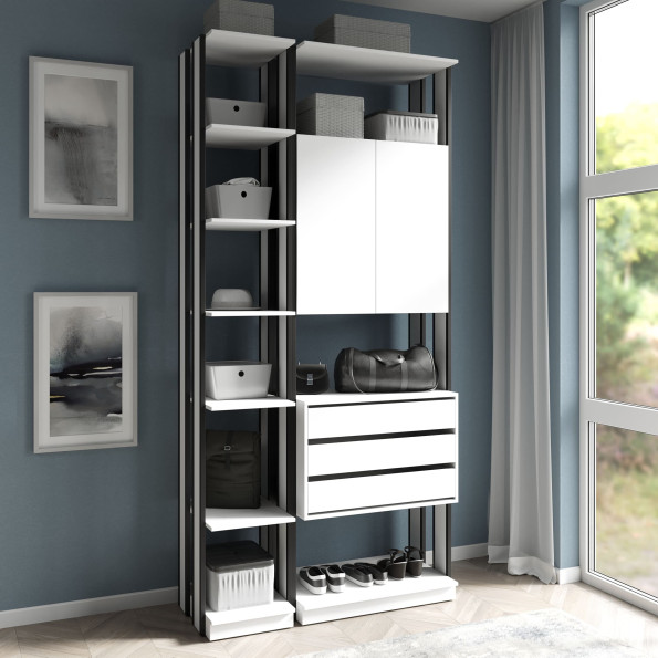 Гардеробный шкаф в стиле Лофт с полками и ящиками Белая