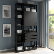 Гардеробный шкаф в стиле Лофт с полками и ящиками Черная