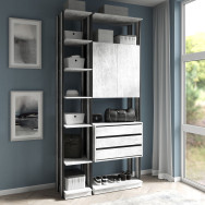 Гардеробный шкаф в стиле Лофт с полками и ящиками Бетон