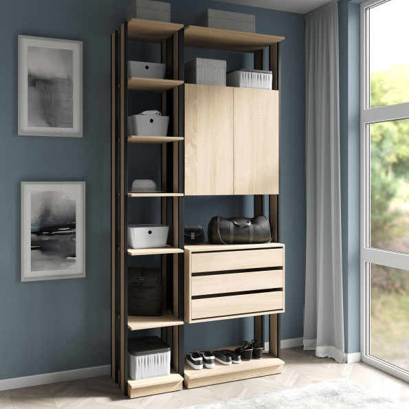 Гардеробный шкаф в стиле Лофт с полками и ящиками Дуб сонома