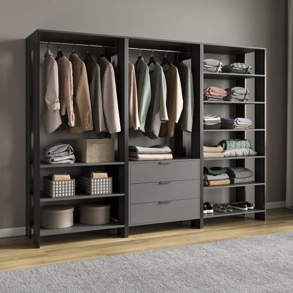 Комплект шаф для гардеробу в стилі лофт Антрацит