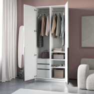 Современный шкаф со штангами и встроенной тумбой Белый, 234.5х100х50 см