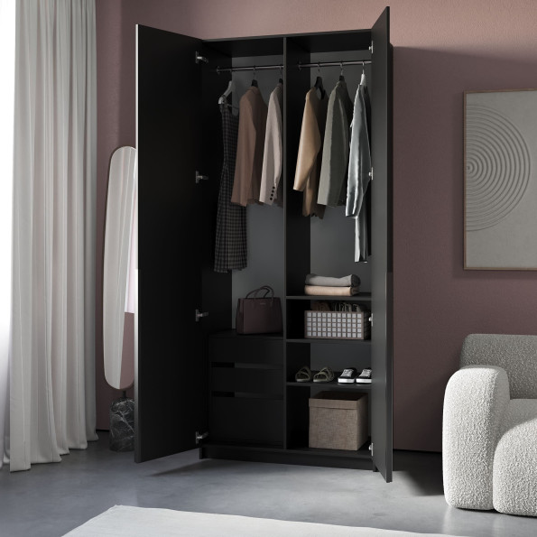 Современный шкаф со штангами и встроенной тумбой Черный, 234.5х90х50 см