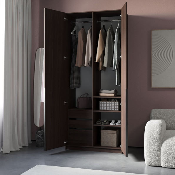 Современный шкаф со штангами и встроенной тумбой Венге, 234.5х100х50 см