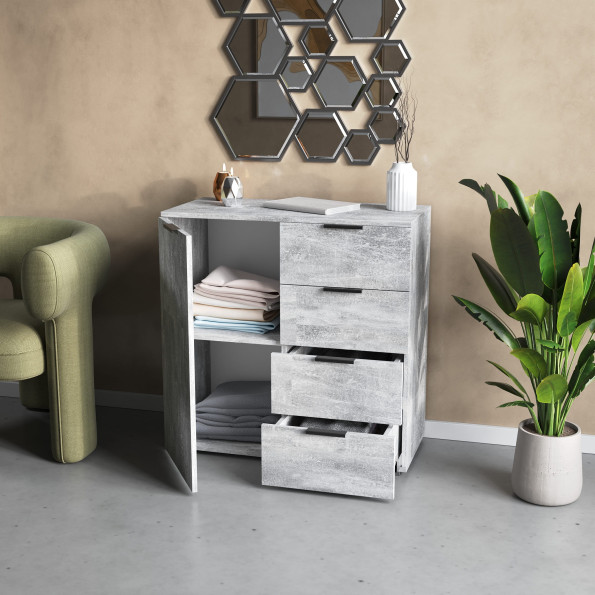 Современный комод с ящиками и дверцами Бетон