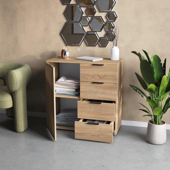 Современный комод с ящиками и дверцами Дуб Сонома