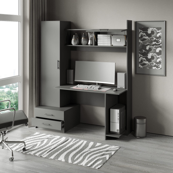 Компьютерный стол с пеналом и надстройкой Антрацит
