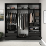 Гардеробный шкаф с ящиками, полками и штангами Черный Гардеробный шкаф с ящиками, полками и штангами Черный