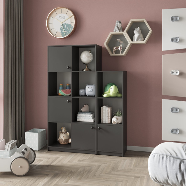 Книжный шкаф на 11 ячеек с дверцами на 11 полок Антрацит