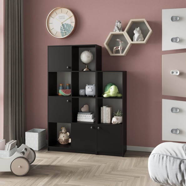 Книжный шкаф на 11 ячеек с дверцами на 11 полок Черный