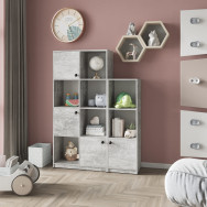 Книжный шкаф на 11 ячеек с дверцами на 11 полок Бетон