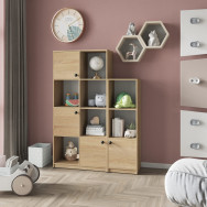 Книжный шкаф на 11 ячеек с дверцами на 11 полок Дуб Сонома