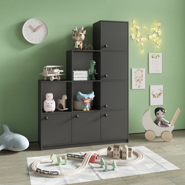 Книжный шкаф на 9 ячеек с дверцами Антрацит