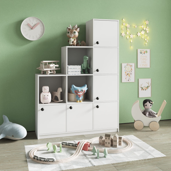 Книжный шкаф на 9 ячеек с дверцами Белый