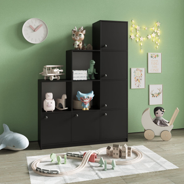 Книжный шкаф на 9 ячеек с дверцами Черный