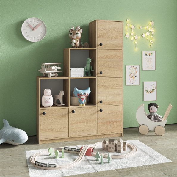 Книжный шкаф на 9 ячеек с дверцами Дуб Сонома