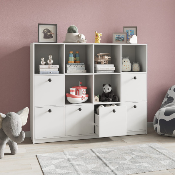 Книжный шкаф на 6 ячеек и 6 ящиков Белый