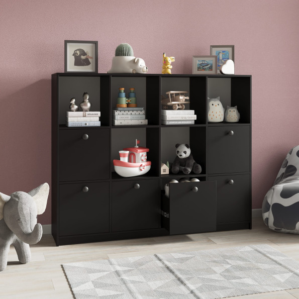 Книжный шкаф на 6 ячеек и 6 ящиков Черный