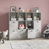 Книжный шкаф на 6 ячеек и 6 ящиков Бетон