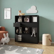 Стеллаж в детскую комнату с ящиками и дверками Черный
