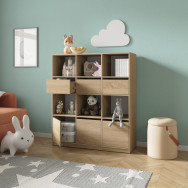 Стеллаж в детскую комнату с ящиками и дверками Дуб Сонома
