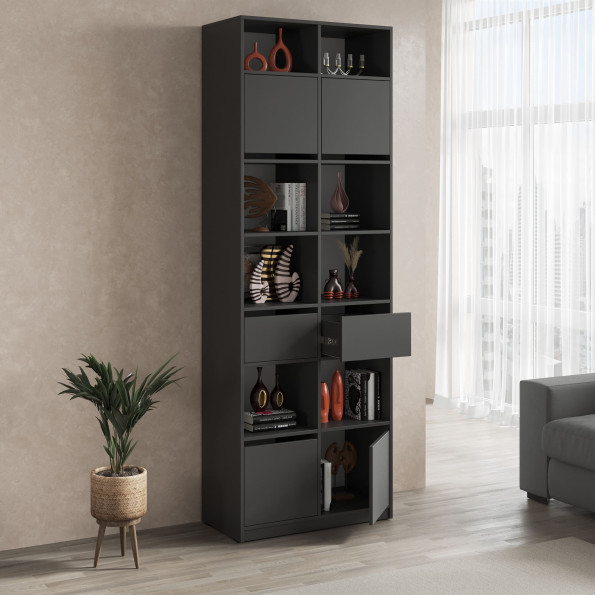 Книжный шкаф с ящиками и дверками для книг Антрацит