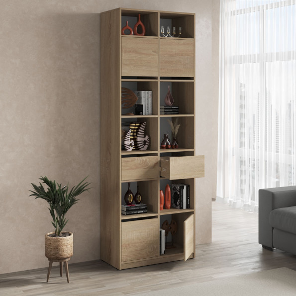 Книжный шкаф с ящиками и дверками для книг Дуб Сонома