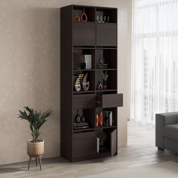 Книжный шкаф с ящиками и дверками для книг Венге