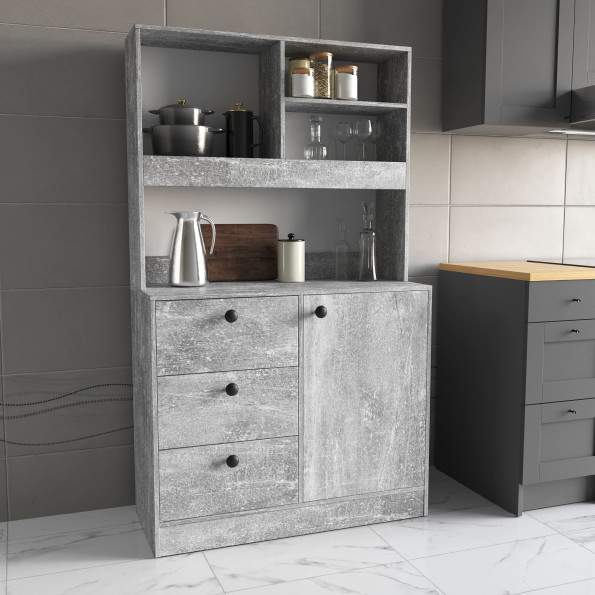 Кухонный буфет с ящиками и надстройкой Бетон Кухонный буфет с ящиками и надстройкой Бетон