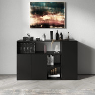 Современный комод с отрытыми полками и дверками Черный