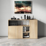 Современный комод с отрытыми полками и дверками Дуб Сонома