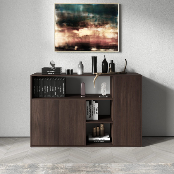 Современный комод с отрытыми полками и дверками Венге