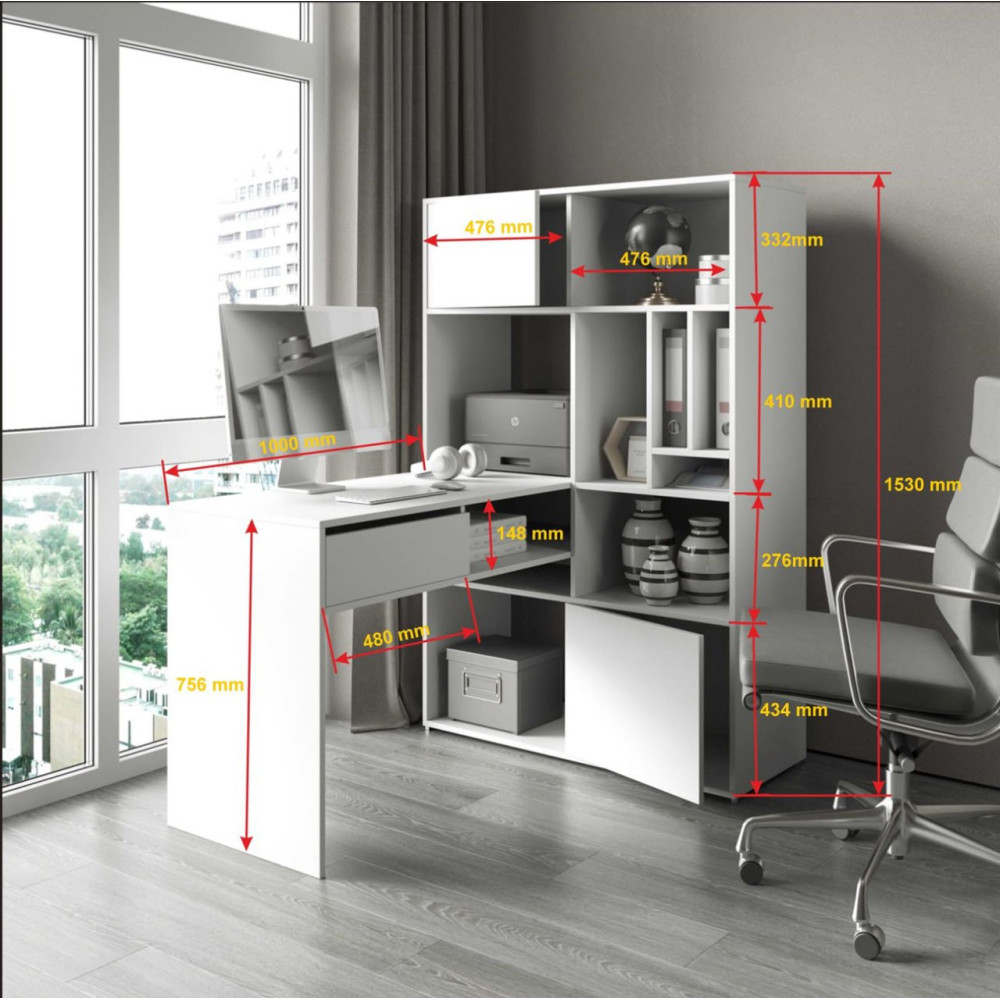 Угловой компьютерный стол с ящиками и стеллажом Дуб Сонома - Фото 2