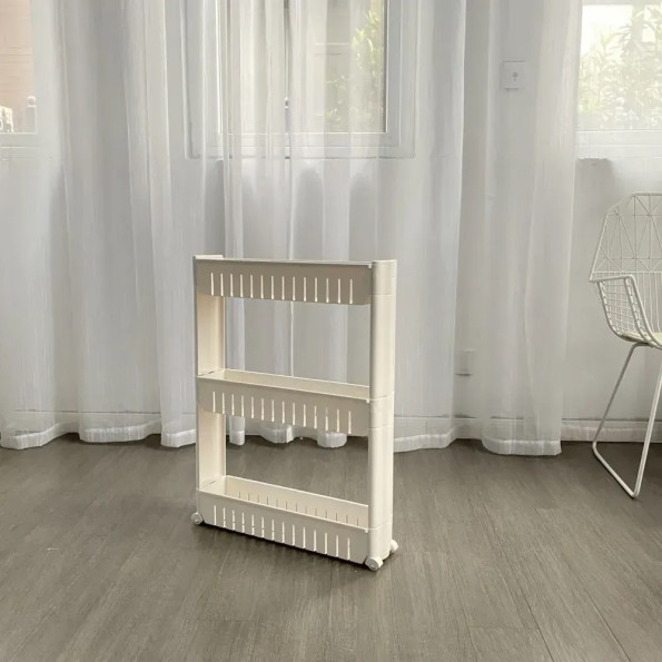 Полиця етажерка для ванної на колесах бежева -
                                                        Фото 5