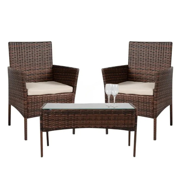 Садовый комплект мебели для отдыха, 2 кресла и столик коричневый