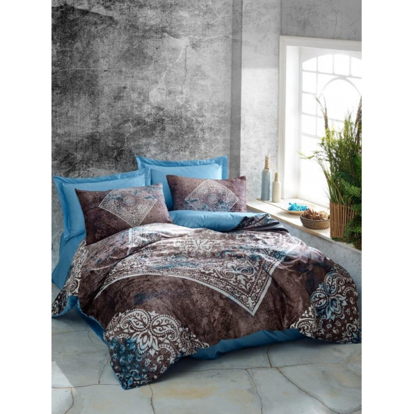Постельное бельё Cotton Box Dijital Saten Lanza Mavi 200x220