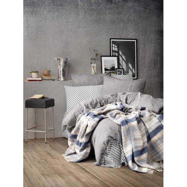 Постельное бельё+плед Cotton Box Denim Gri 200x220 Постельное бельё+плед Cotton Box Denim Gri 200x220