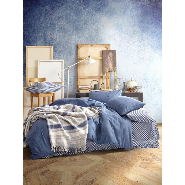 Постільна білизна + плед Cotton Box Denim Lacivert 200x220