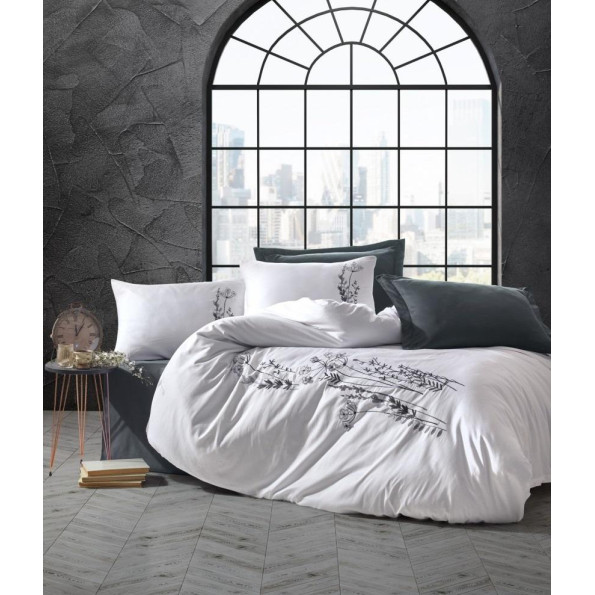 Комплект постельного белья с вышивкой 3D Cotton Box Nicci Antrazit 200x220 Комплект постельного белья с вышивкой 3D Cotton Box Nicci Antrazit 200x220