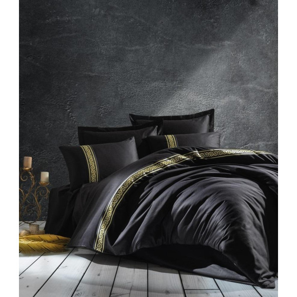 Комплект постельного белья с вышивкой Cotton Box Royal Siyah 200x220